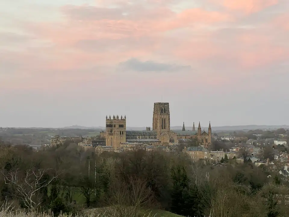 Durham Cathedral above the trees and the River Wear, part of the Durham World Heritage Site