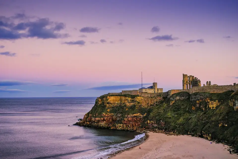 Tynemouth Priory on the headland above King Edward's Bay, a short walk from North Shields